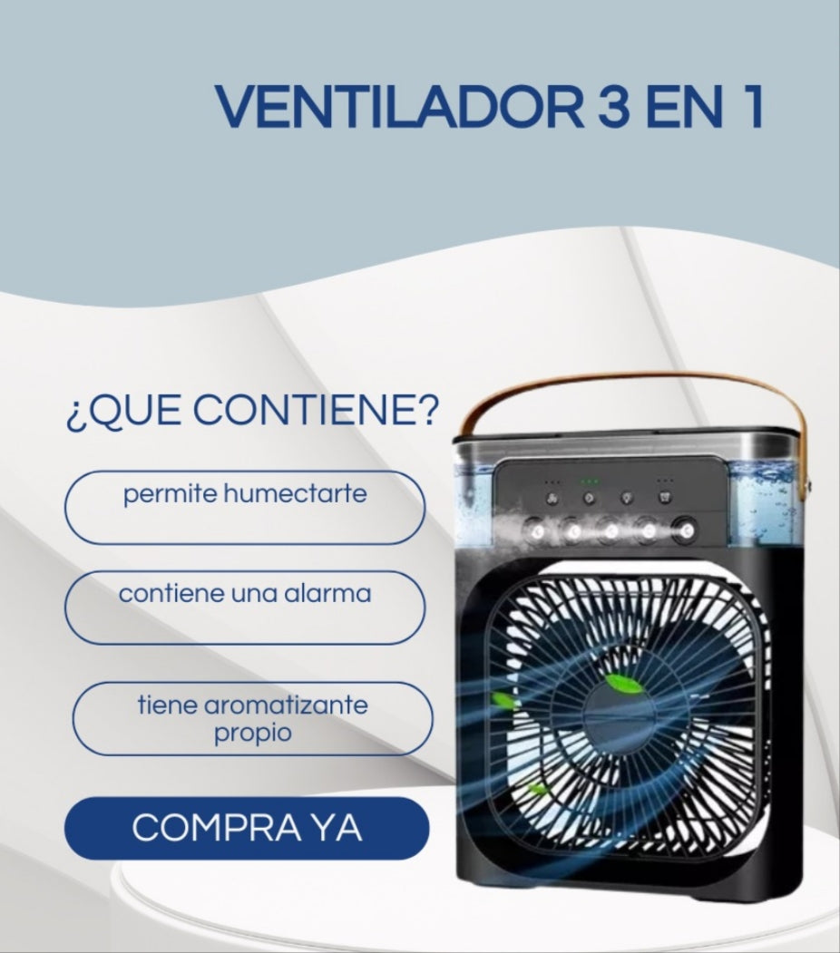 Ventilador de aire acondiconado Portatil, 3 velocidades de viento y rociador con luz Led de Colores